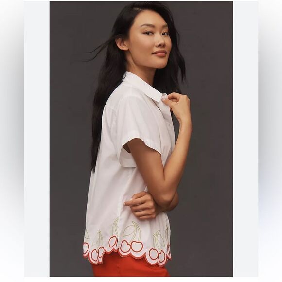 Maeve Tops - Anthropologie The Henrietta Buttondown Surf Shirt by Maeve: Cherry Edition